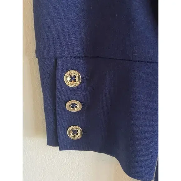 Lilly Pulitzer Navy Blue Gold Tone Button Collared Jersey Knit Dress‎ Womens XS - Picture 5 of 16